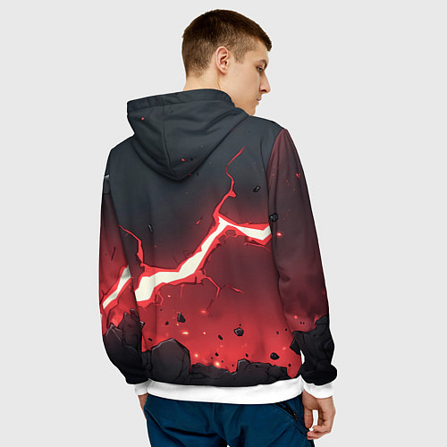 Мужская толстовка Красная молния на черной текстуре / 3D-Белый – фото 4