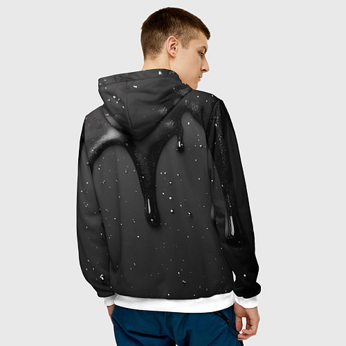 Мужская толстовка Черная текстура - хром / 3D-Белый – фото 4