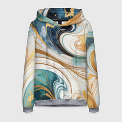 Мужская толстовка Аквамарин и оранж узор с завитками