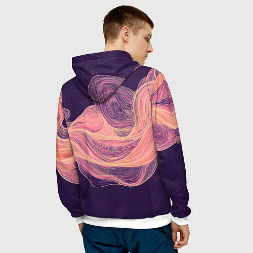 Мужская толстовка Бежевые волны текстура / 3D-Белый – фото 4