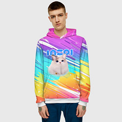 Толстовка-худи мужская Inzoi кошечка на радужном фоне, цвет: 3D-белый — фото 2