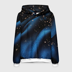 Толстовка-худи мужская Синяя волнистая текстура на черном, цвет: 3D-белый