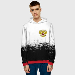 Толстовка-худи мужская Россия черно белые краски, цвет: 3D-красный — фото 2