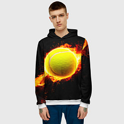 Толстовка-худи мужская Теннисный мяч в огне, цвет: 3D-белый — фото 2