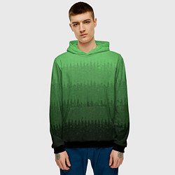 Толстовка-худи мужская Зеленый градиент текстурные полосы, цвет: 3D-черный — фото 2
