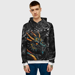 Толстовка-худи мужская Японский дракон татуировка, цвет: 3D-белый — фото 2