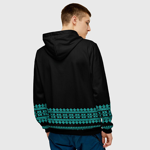 Мужская толстовка Славянские узоры и орнамент голубой - вышиванка ру / 3D-Черный – фото 4