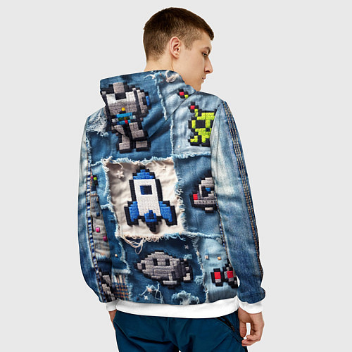 Мужская толстовка Космический пиксельный корабль / 3D-Белый – фото 4