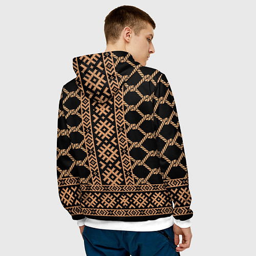 Мужская толстовка Золотые узоры на черном с канатами - вышиванка руб / 3D-Белый – фото 4