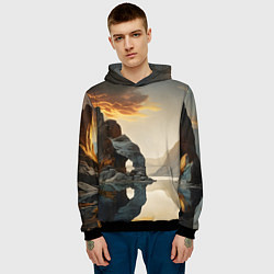 Толстовка-худи мужская Горное озеро со скалами, цвет: 3D-черный — фото 2