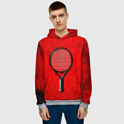 Толстовка-худи мужская Теннисная ракетка на красном, цвет: 3D-меланж — фото 2