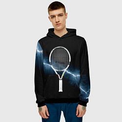 Толстовка-худи мужская Теннисная ракетка и молния, цвет: 3D-черный — фото 2
