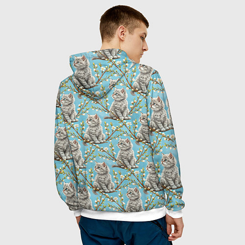 Мужская толстовка Пришла весна распустились котики / 3D-Белый – фото 4