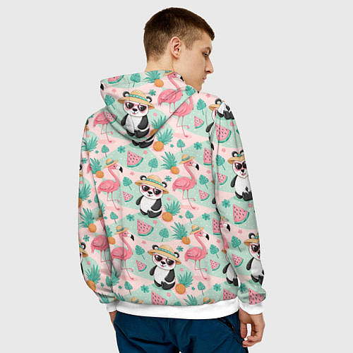 Мужская толстовка Панда фламинго лето ананас / 3D-Белый – фото 4