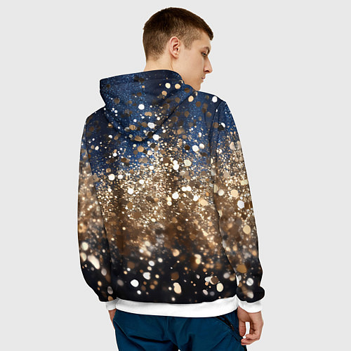 Мужская толстовка Золотые блестки на черно-синем фоне / 3D-Белый – фото 4