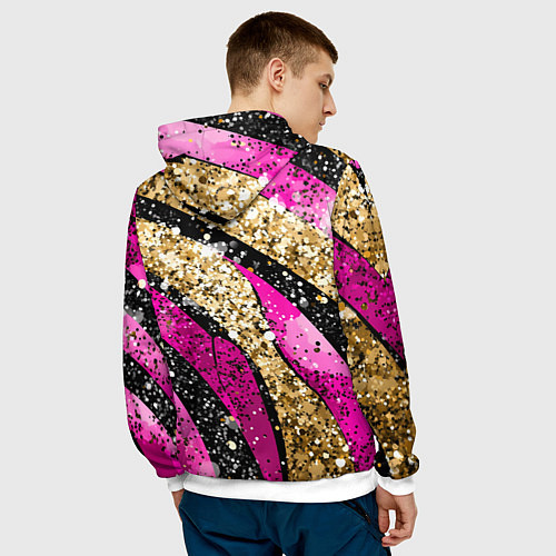 Мужская толстовка Розовые и золотые полосы - текстура / 3D-Белый – фото 4