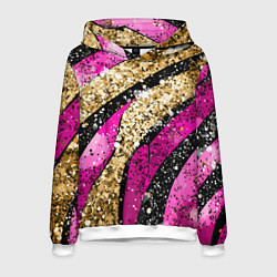 Толстовка-худи мужская Розовые и золотые полосы - текстура, цвет: 3D-белый