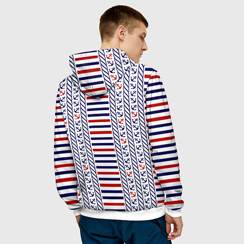 Мужская толстовка Полосатый морской орнамент с якорями / 3D-Белый – фото 4