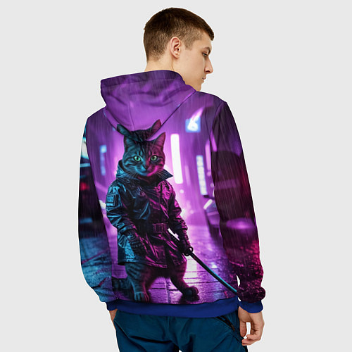 Мужская толстовка Котик с катаной / 3D-Синий – фото 4