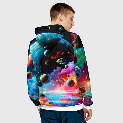 Мужская толстовка Том и Джерри летят в ракете - нейроарт / 3D-Белый – фото 4