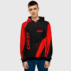 Толстовка-худи мужская Chery - red gradient вертикально, цвет: 3D-черный — фото 2