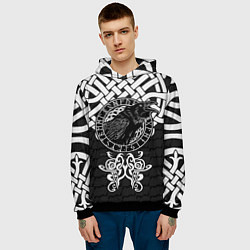 Толстовка-худи мужская Узор - ворон, цвет: 3D-черный — фото 2