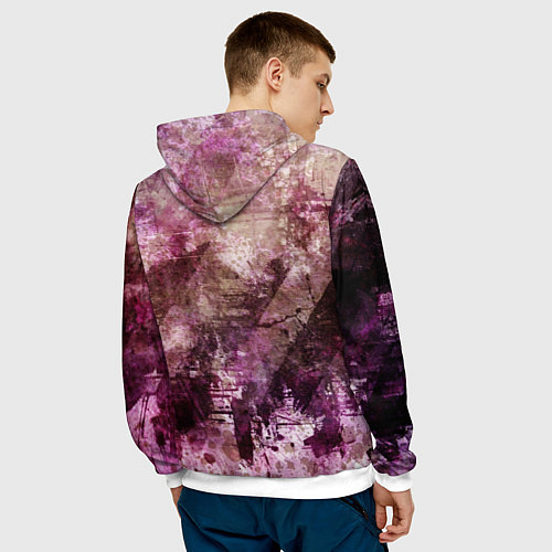 Мужская толстовка Абстракция - dark trash atom with violet / 3D-Белый – фото 4