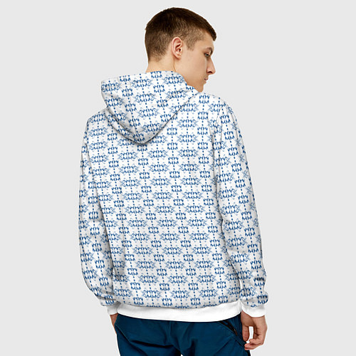 Мужская толстовка Синий геометрический узор на белом фоне / 3D-Белый – фото 4