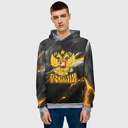 Толстовка-худи мужская Россия черно-желтый фон, цвет: 3D-меланж — фото 2