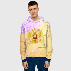 Толстовка-худи мужская Золотой герб России желто-фиолетовый фон, цвет: 3D-синий — фото 2