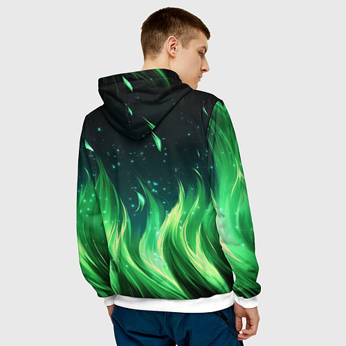 Мужская толстовка Россия на фоне зеленого огня / 3D-Белый – фото 4