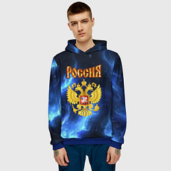 Толстовка-худи мужская Герб России - синее пламя, цвет: 3D-синий — фото 2