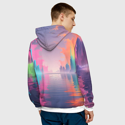 Мужская толстовка Город в розовом тумане / 3D-Белый – фото 4