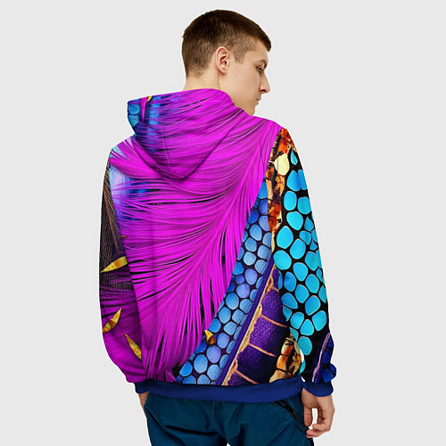 Мужская толстовка Чешуя и розовое перо / 3D-Синий – фото 4
