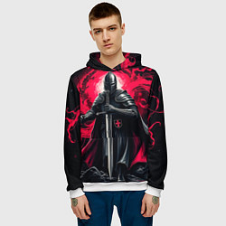 Толстовка-худи мужская Рыцарь-крестоносец ордена красной звезды, цвет: 3D-белый — фото 2