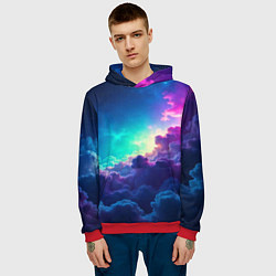 Толстовка-худи мужская Неоновые космические облака, цвет: 3D-красный — фото 2