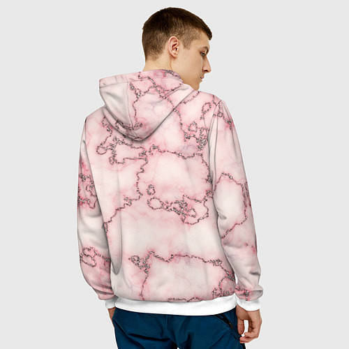 Мужская толстовка Розовая абстракция с мраморной текстурой и блеском / 3D-Белый – фото 4