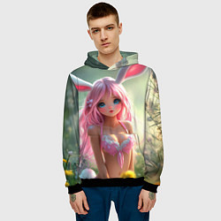 Толстовка-худи мужская Девушка с ушками зайца, цвет: 3D-черный — фото 2