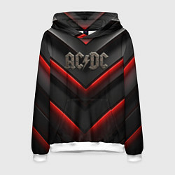 Толстовка-худи мужская ACDC лого из металла на черно-красной текстуре, цвет: 3D-белый