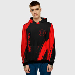 Толстовка-худи мужская Twenty One Pilots - red gradient вертикально, цвет: 3D-черный — фото 2