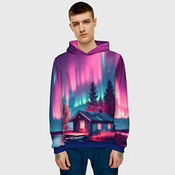 Толстовка-худи мужская Лиловое сияние над лесом, цвет: 3D-синий — фото 2