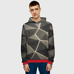Толстовка-худи мужская Серая объемная текстура с гранями, цвет: 3D-красный — фото 2