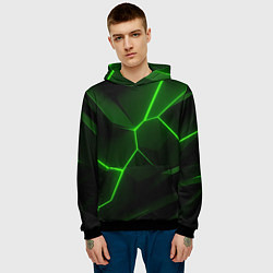 Толстовка-худи мужская Зеленая текстура с неоном, цвет: 3D-черный — фото 2