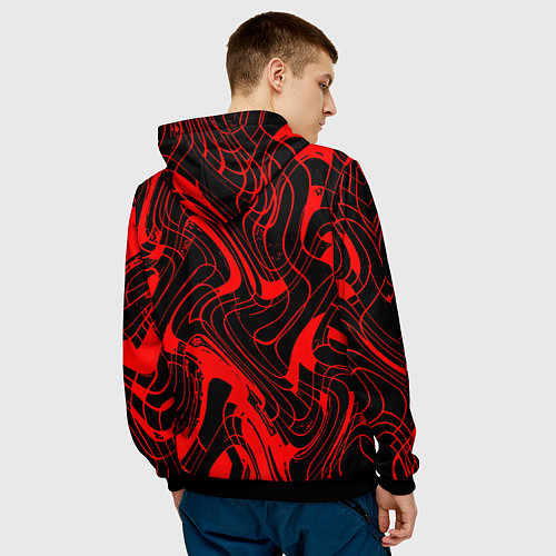 Мужская толстовка Чёрный с красным искажённая абстракция / 3D-Черный – фото 4