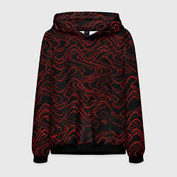 Мужская толстовка Чёрный с красными волнистыми линиями абстракция