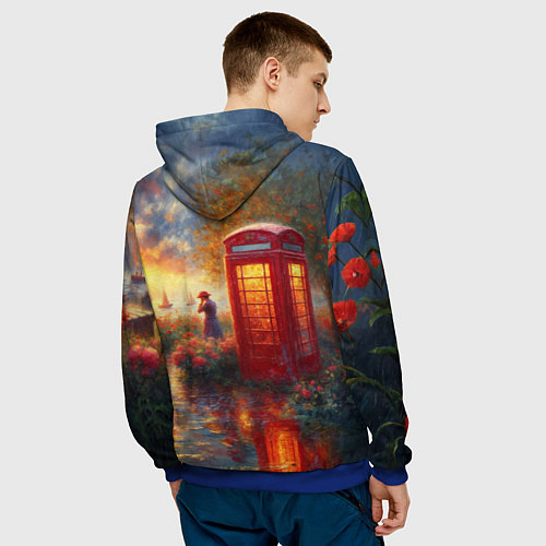 Мужская толстовка Пейзаж с красной телефонной будкой / 3D-Синий – фото 4