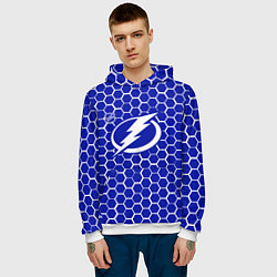 Толстовка-худи мужская Тампа Бэй Лайтнинг - синие соты, цвет: 3D-белый — фото 2