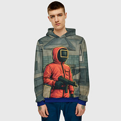 Толстовка-худи мужская Игра в кальмара страж с пулеметом, цвет: 3D-синий — фото 2