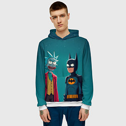 Толстовка-худи мужская Рик в образе Джокера и Бэтмен, цвет: 3D-белый — фото 2