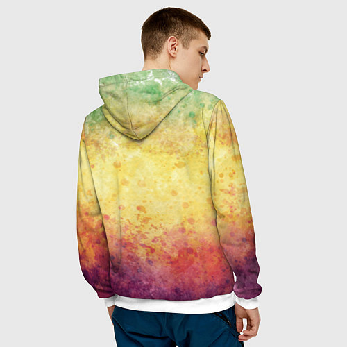 Мужская толстовка Абстракция - layers of green, yellow and red / 3D-Белый – фото 4